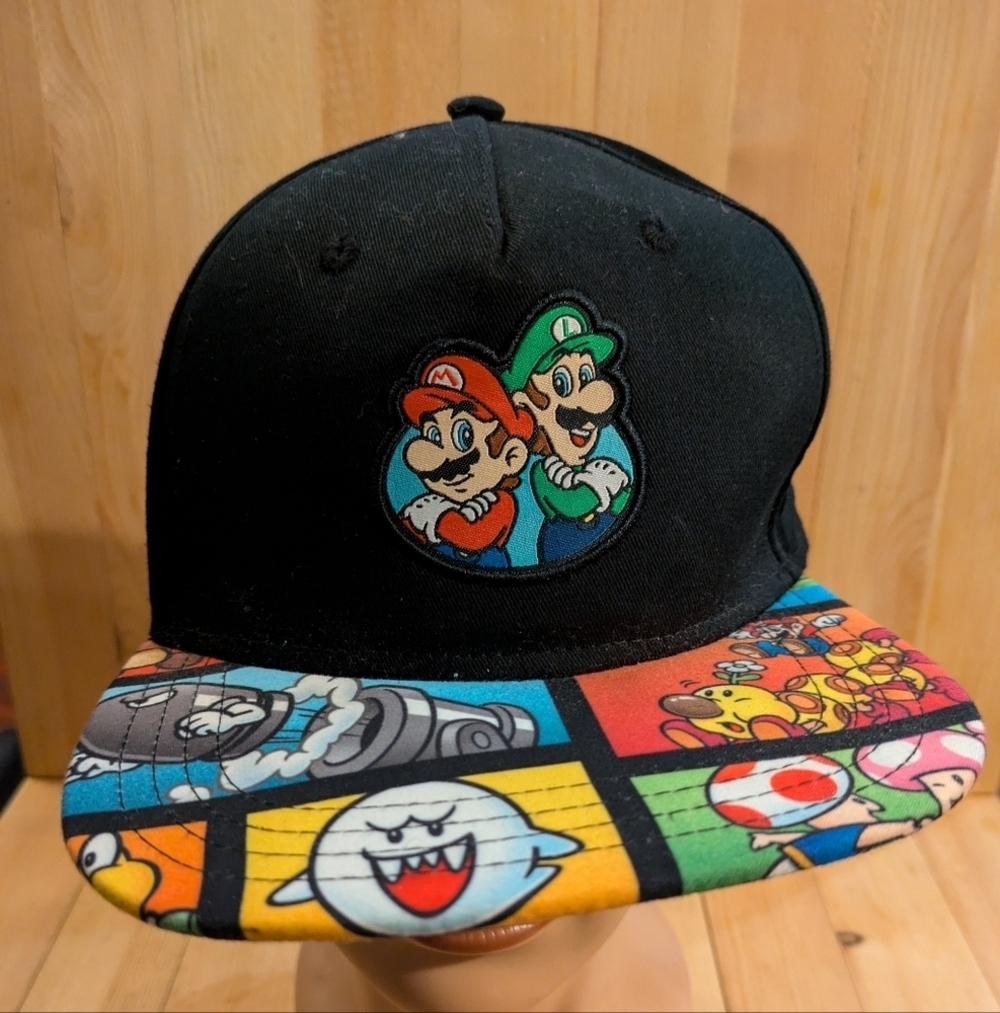 Super Mario Black Cap with Colorful Cartoon Characters